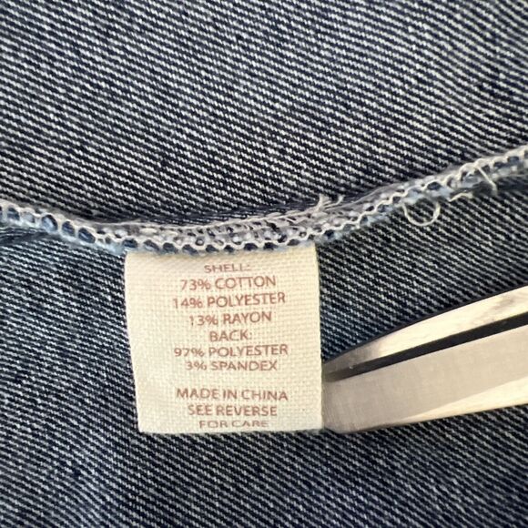 Brit.NY Denim Jean Jacket XL Blue Embellished Satin Mixed Media Floral NEW - Picture 10 of 15